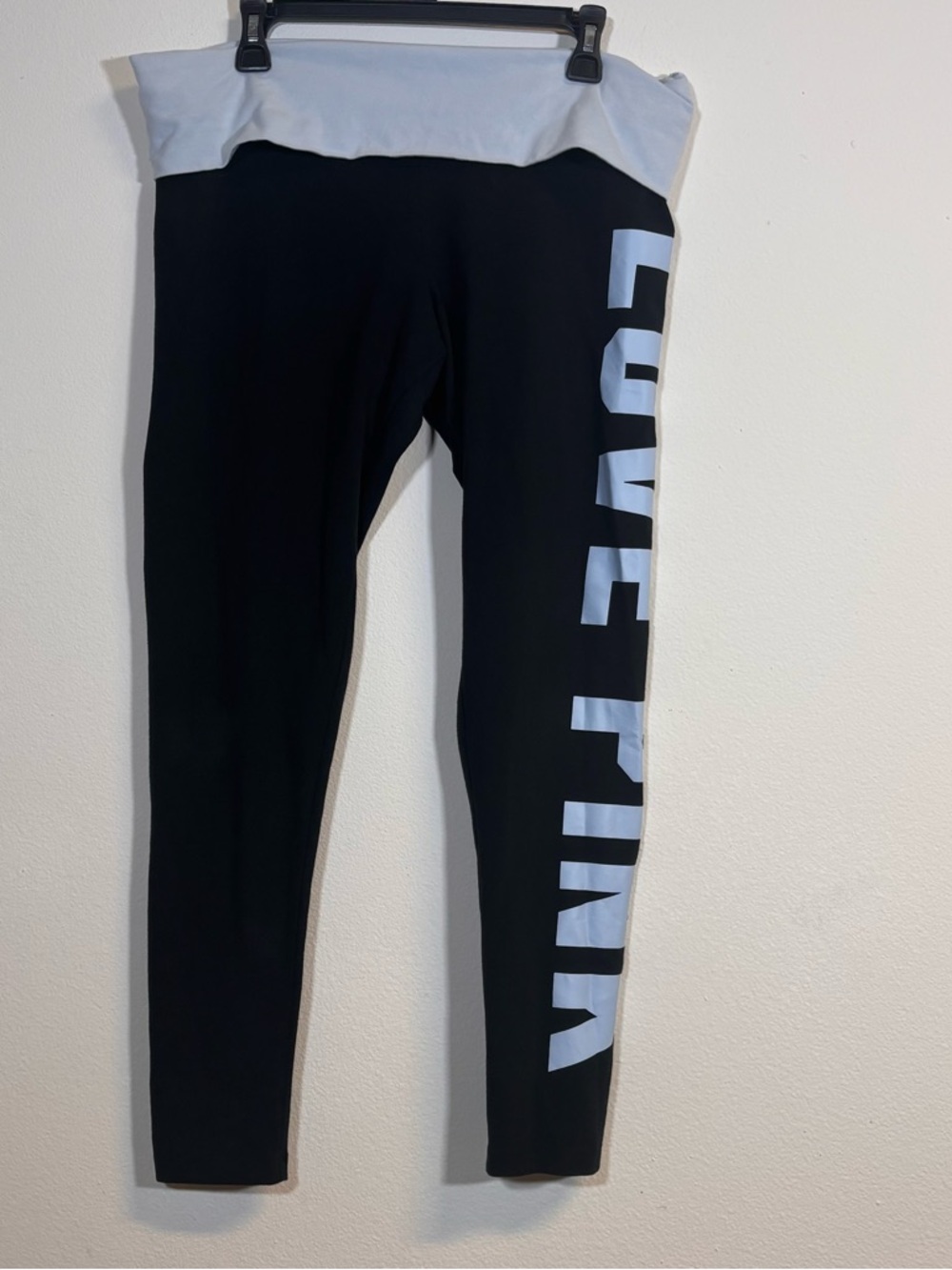 PINK Victoria's Secret Leggings Womens XL Black Foldover Waist Love Pink Y2K